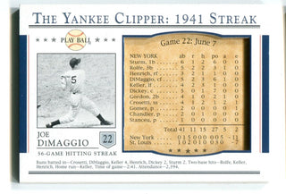 Joe DiMaggio 2003 Upper Deck Play Ball 1941 Streak #S-22 Card