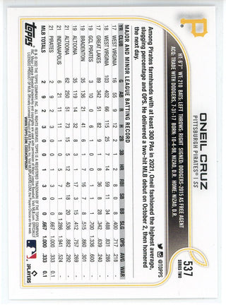 Oneil Cruz 2022 Topps Series Two Rookie Card #537