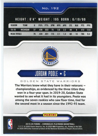 Jordan Poole 2019-20 Panini Playbook Rookie Card #192
