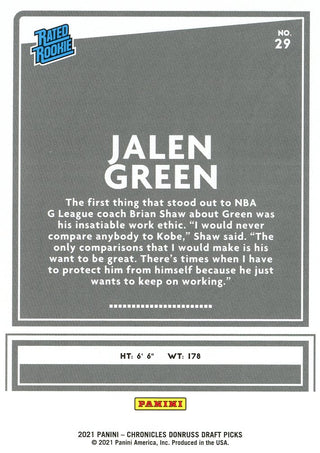 Jalen Green 2021 Panini Rated Rookie Card