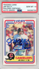 Jim Kelly "HOF 02" Autographed 1984 Topps USFL Rookie Card (PSA Auto Grade 10)