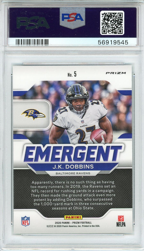 JK Dobbins 2020 Panini Prizm Emergent Green Rookie Card #5 (PSA)