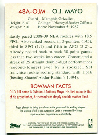 OJ Mayo 2009 Bowman Autographed Card