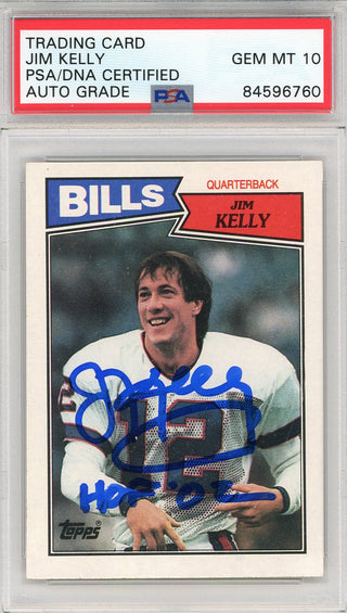 Jim Kelly "HOF 02" Autographed 1987 Topps Rookie Card (PSA Auto Grade 10)