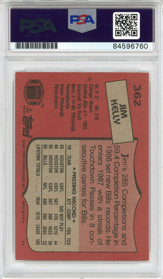 Jim Kelly "HOF 02" Autographed 1987 Topps Rookie Card (PSA Auto Grade 10)