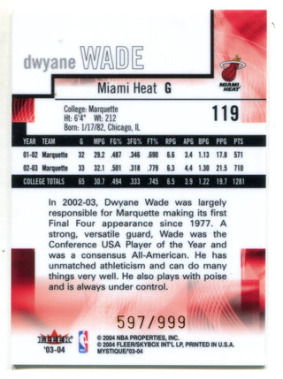Dwyane Wade 2003-04 Fleer Mystique #119 (597/999) Card