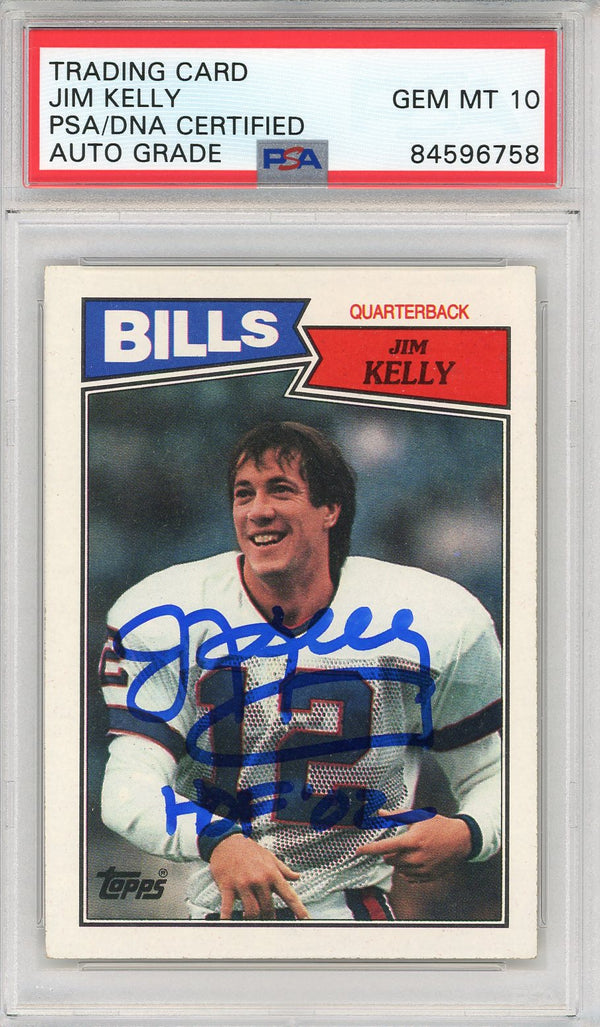 Jim Kelly "HOF 02" Autographed 1987 Topps Rookie Card (PSA Auto Grade 10)