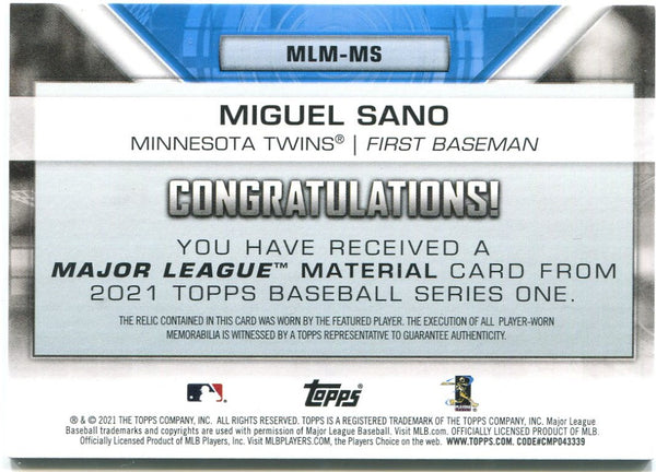 Miguel Sano Topps Major League Material Authentic Jersey Card