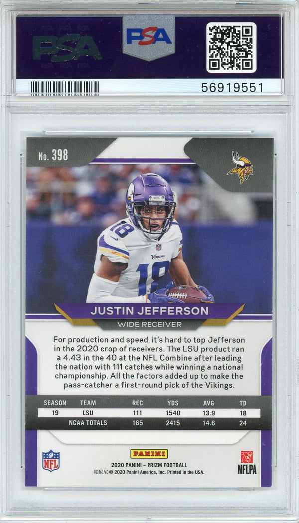 Justin Jefferson 2020 Panini Prizm Rookie Card #398 (PSA)