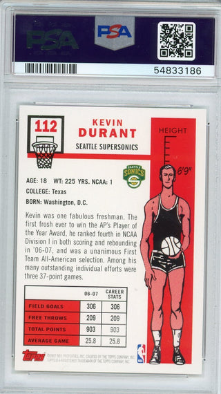 Kevin Durant 2007 Topps 1957-58 Variation PSA MINT 9 RC