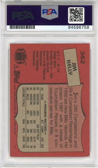 Jim Kelly "HOF 02" Autographed 1987 Topps Rookie Card (PSA Auto Grade 10)