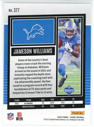 Jameson Williams 2022 Panini Score Rookie Card #377