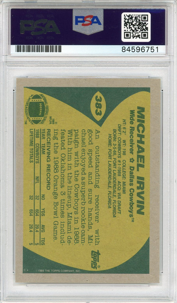 Michael Irvin "HOF 07" Autographed 1989 Topps Rookie Card (PSA Auto Grade 10)