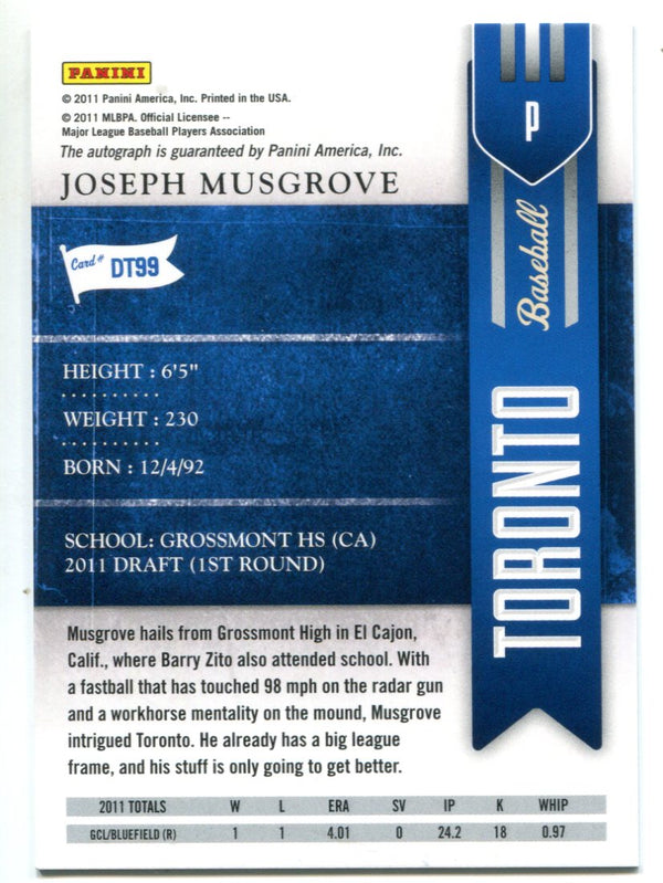 Joseph Musgrove 2011 Panini Contenders Draft Ticket #DT99 Autographed Card