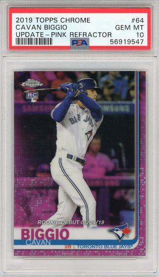 Cavan Biggio 2019 Topps Chrome Update Pink Refractor Rookie Card #64 (PSA)