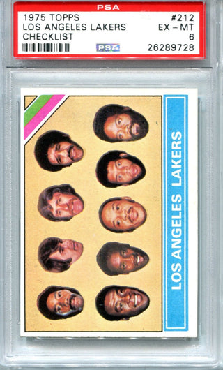 Los Angeles Lakers 1975 Topps Checklist #212 PSA EX-MT 6 Card