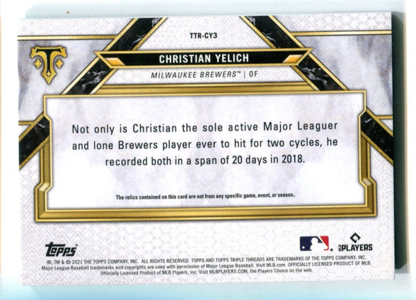 Christian Yelich 2021 Topps Triple Threads #ttrcy3 jersey card /18