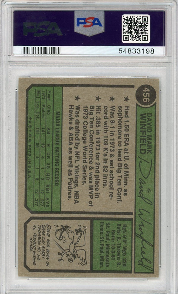 Dave Winfield 1974 Topps #456 PSA EX-MT 6 RC