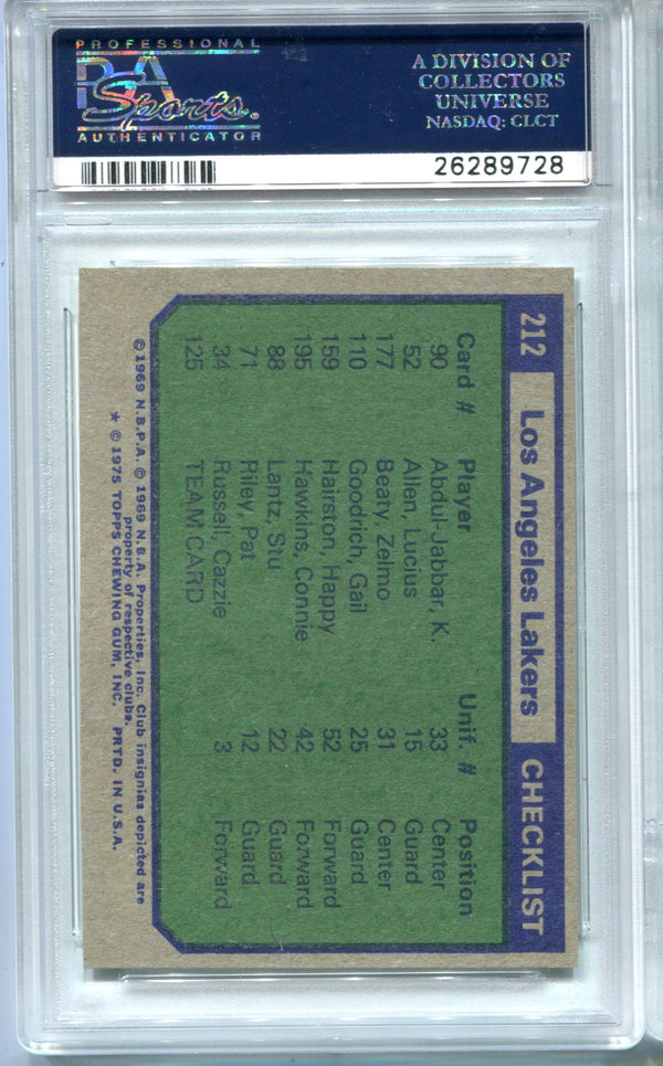 Los Angeles Lakers 1975 Topps Checklist #212 PSA EX-MT 6 Card