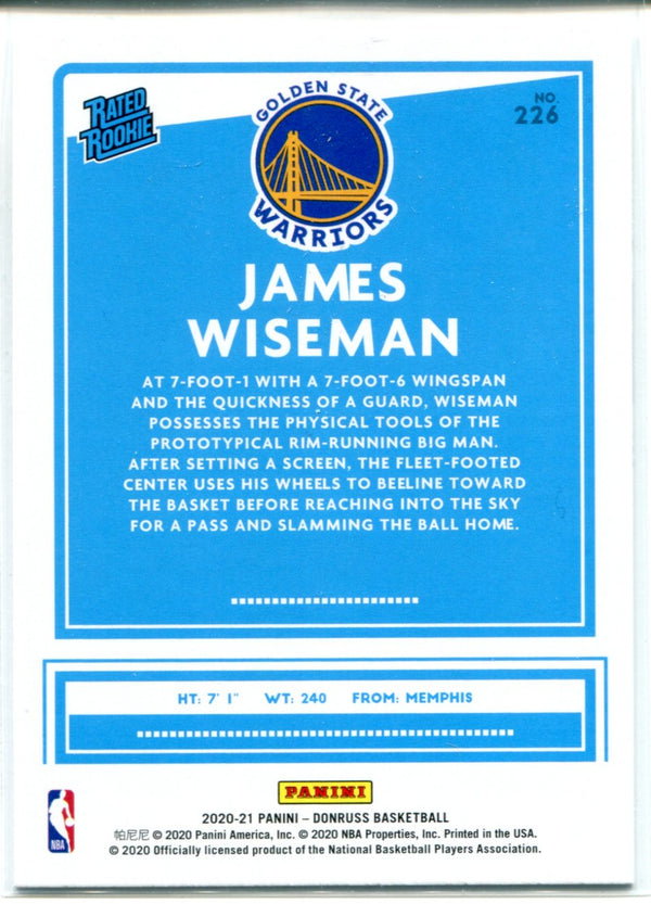 James Wiseman 2020-2021 Panini Donruss Rated Rookie Card #226