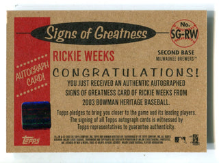 Rickie Weeks 2003 Topps Signs Of Greatness #SGRW Autographed Card