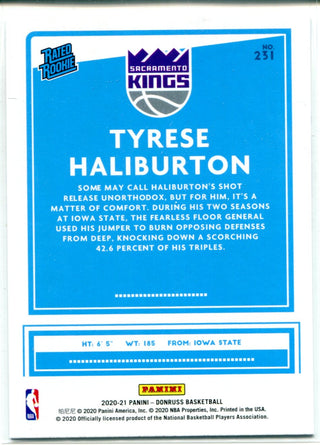 Tyrese Haliburton 2020-2021 Panini Donruss Rated Rookie Card #251