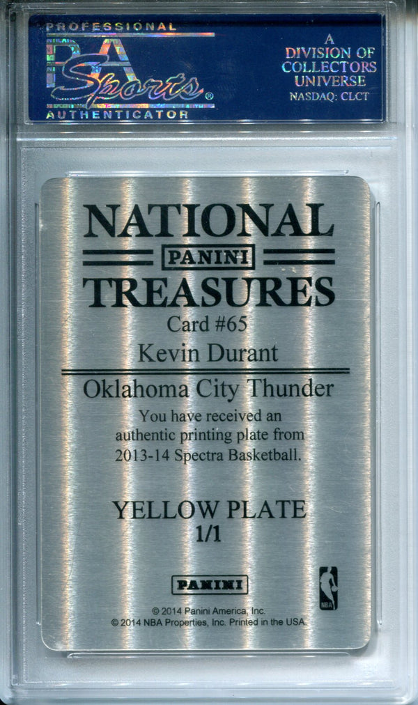 Kevin Durant Autographed 2014 Panini National Treasures Yellow Plate Card (PSA)