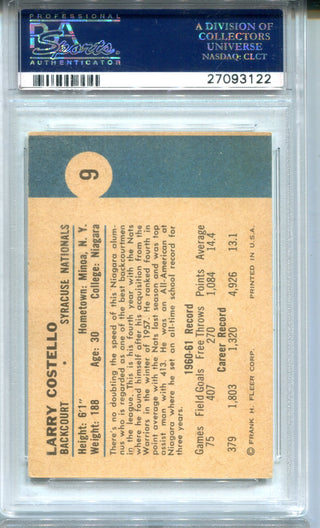 Larry Costello 1961 Fleer #9 PSA VG-EX 4 Card