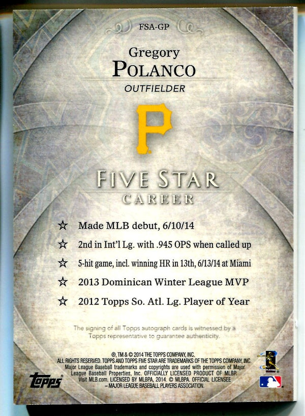 Gregory Polanco 2014 Topps Five Star Rookie Card #356/399