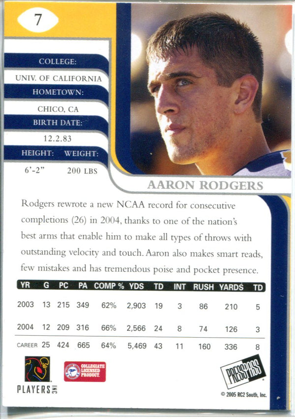 2005 Presspass SE Aaron Rodgers #7 Rookie Card