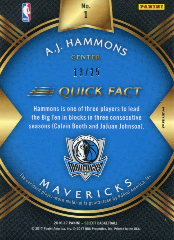 A.J. Hammons 2016 Panini Select Jersey Patch Relic Rookie Card 13/25