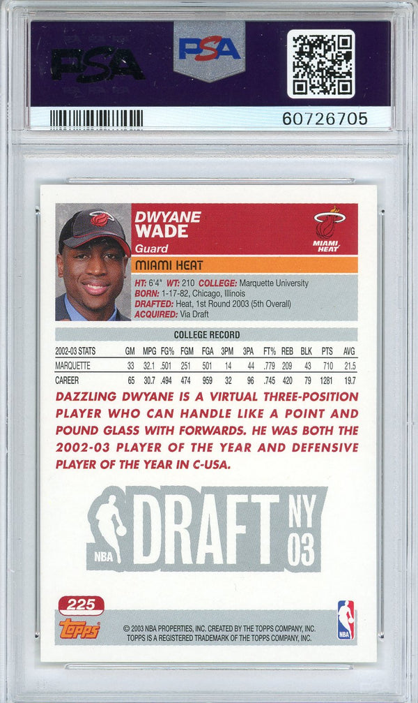 Dwyane Wade 2003 Topps 1st Edition Rookie Card #225 (PSA NM-MT 8)