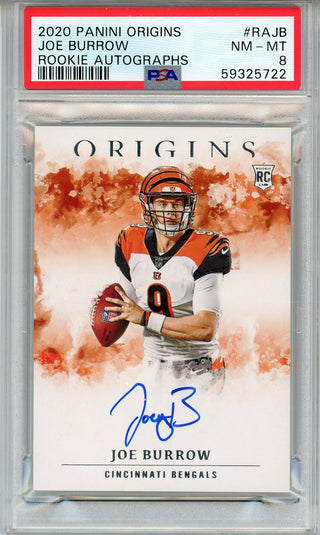 Joe Burrow Autographed 2020 Panini Origins Rookie Autographs Card #RAJB (PSA NM-MT 8)