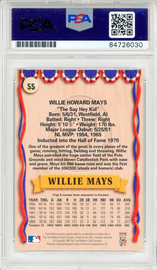 Willie Mays Autographed 1993 Ted Williams Card #55 (PSA Auto)