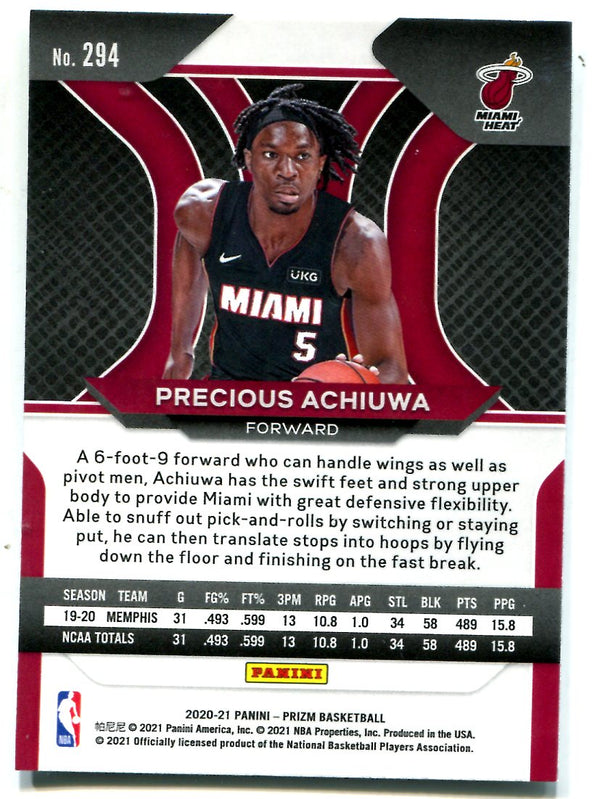 Precious Achiuwa 2020 Panini Prizm #294 Base Card