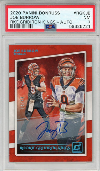 Joe Burrow Autographed 2020 Panini Donruss Rookie Gridiron Kings Card #RGKJB (PSA NM 7)