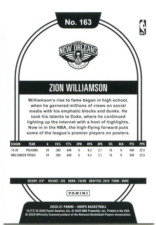 Zion Williamson Panini NBA Hoops 2020