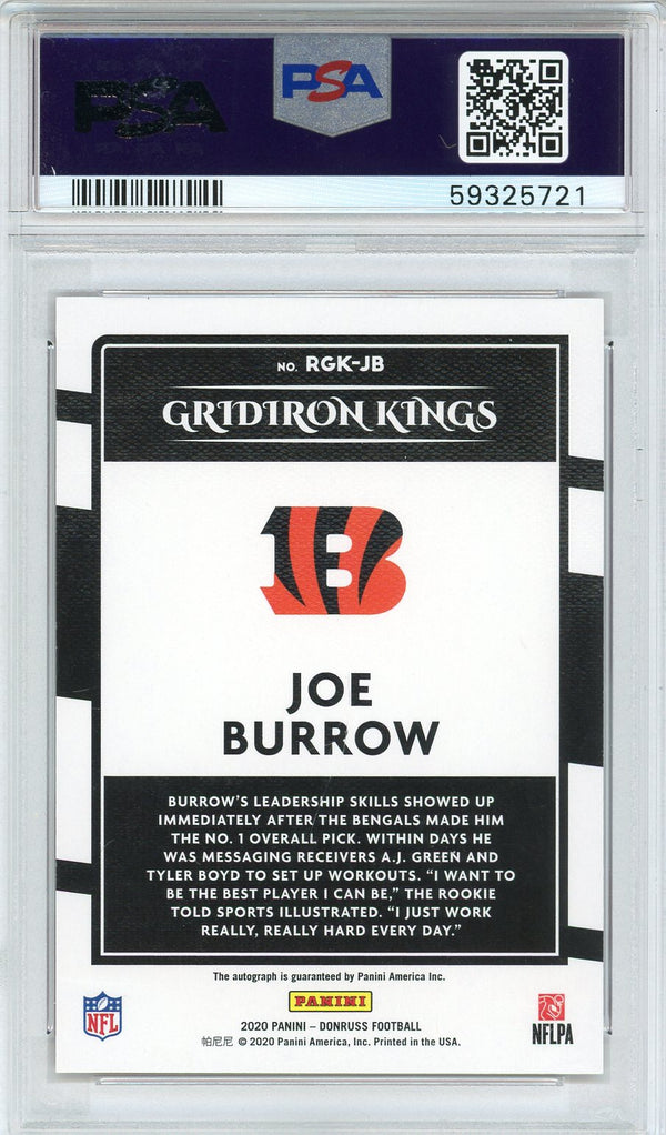 Joe Burrow Autographed 2020 Panini Donruss Rookie Gridiron Kings Card #RGKJB (PSA NM 7)