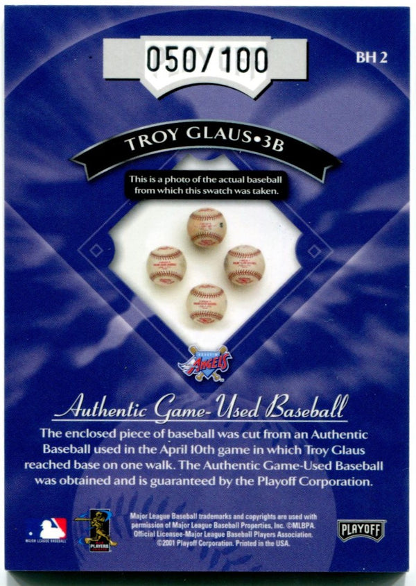 Troy Glaus Playoff Ball Hoggs Authentic Game Used Baseball Card