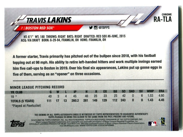 Travis Lakins 2020 Topps Chrome #RATLA Autographed Card