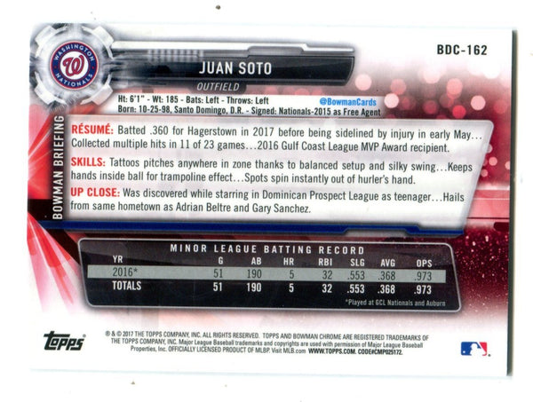 Juan Soto 2017 Bowman Chrome #BDC-162 Card