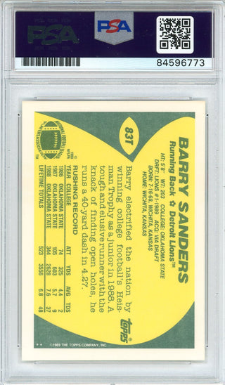 Barry Sanders "HOF 2004" Autographed 1989 Topps Rookie Card (PSA Auto Grade 10)