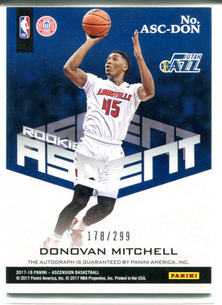 Donovan Mitchell Autographed 2017-18 Panini Ascension Ascent Rookie Card