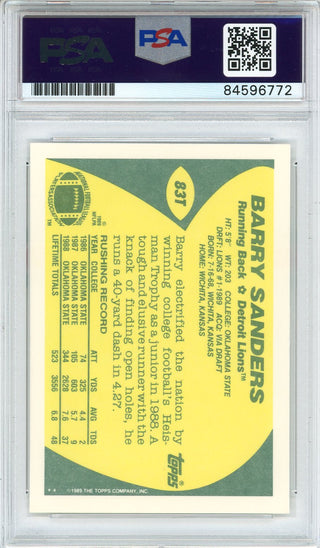Barry Sanders "HOF 2004" Autographed 1989 Topps Rookie Card (PSA Auto Grade 10)
