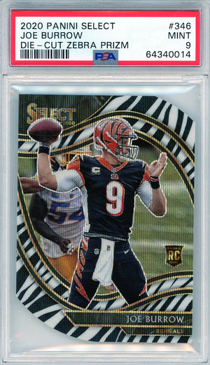 Joe Burrow 2020 Panini Select Zebra Die Cut Rookie Card #346 (PSA Mint