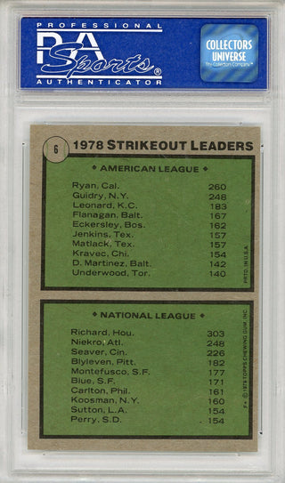 Nolan Ryan & JR Richard 1979 Topps Strikeout Leaders Card #6 (PSA Mint 9)
