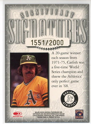 Jim Catfish Hunter Autographed 1998 Donruss Significant Signatures Card