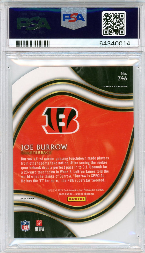 Joe Burrow 2020 Panini Select Zebra Die Cut Rookie Card #346 (PSA Mint 9)