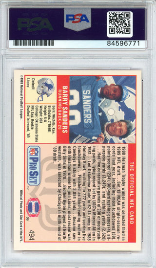 Barry Sanders "HOF 2004" Autographed 1989 Pro Set Rookie Card (PSA Auto Grade 10)