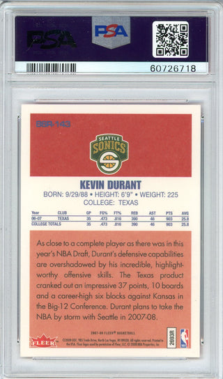 Kevin Durant 2007 Fleer 86 Retro Rookie Card #143 (PSA Mint 9)